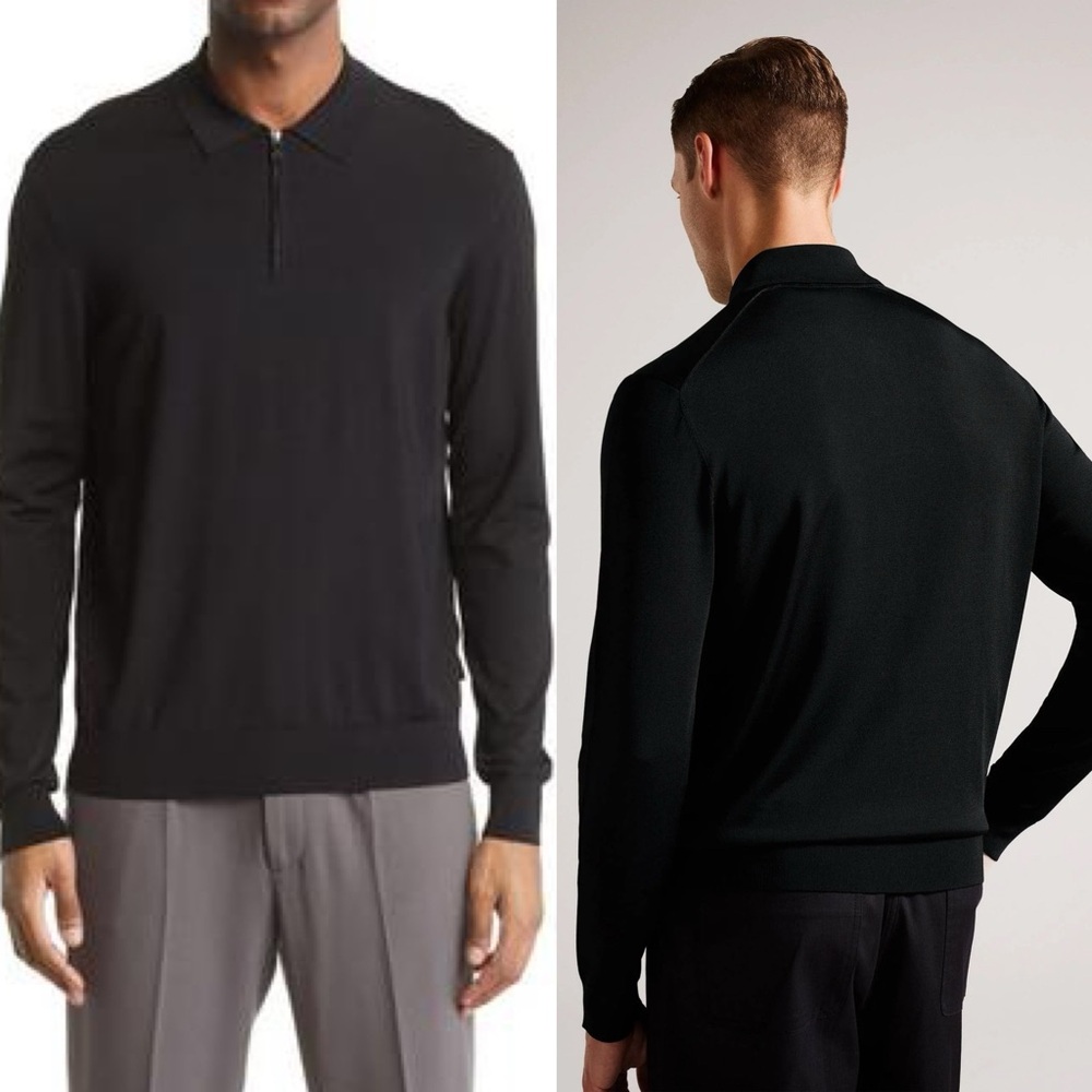 Men's Ted Baker London  Viba Half Zip
Polo Sweater - Black ted size 7 US 3Xl - Picture 4 of 15